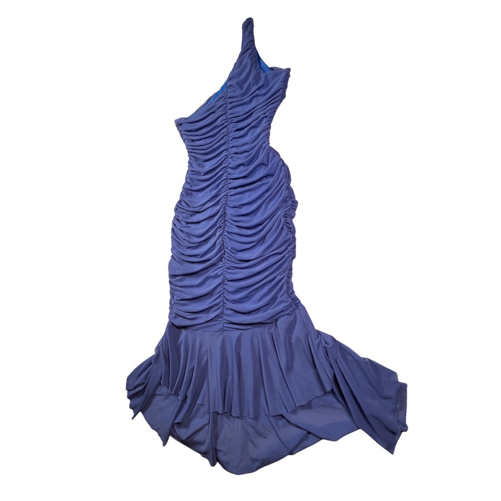 ZESICA Blue One Shoulder Ruched Mesh‎ Midi Dress Bodycon Cocktail L - Picture 14 of 15